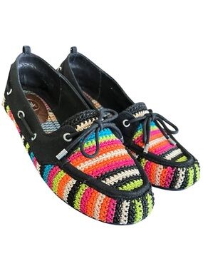 THE SAK Crochet Rainbow Boat Shoes Driving Moc Flats Women 8.5 Boho Coastal